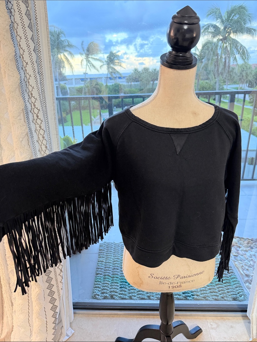 Kendall and Kylie Black Fringe Sleeve Sweatshirt